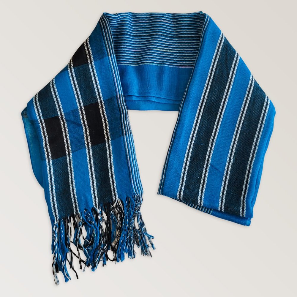 Blue Fringe Plaid Scarf, y2k Plaid Fall Wrap